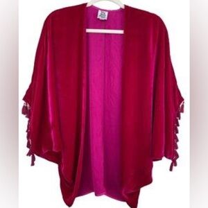 IVY JANE ONE SIZE Sweater,Poncho,Velvet Ruby Pink Kimono 28” Length Excellent C.
